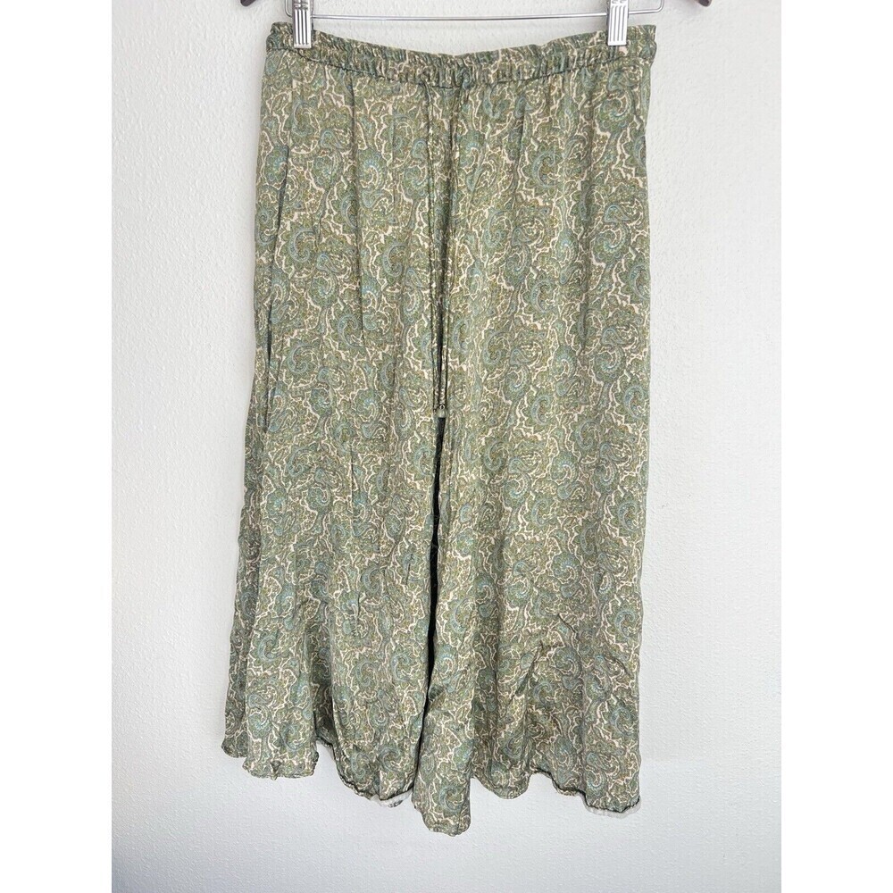 Zara Women's Medium Paisley Maxi Skirt Green Elastic Waist Flowy Boho Lagenlook - Picture 5 of 11